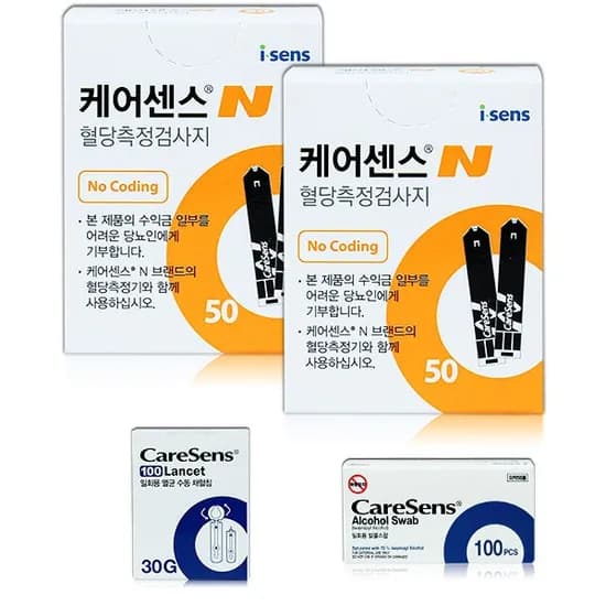 케어센스N 혈당측정지 채혈침 알콜솜 100매입 100개 100매 1세트