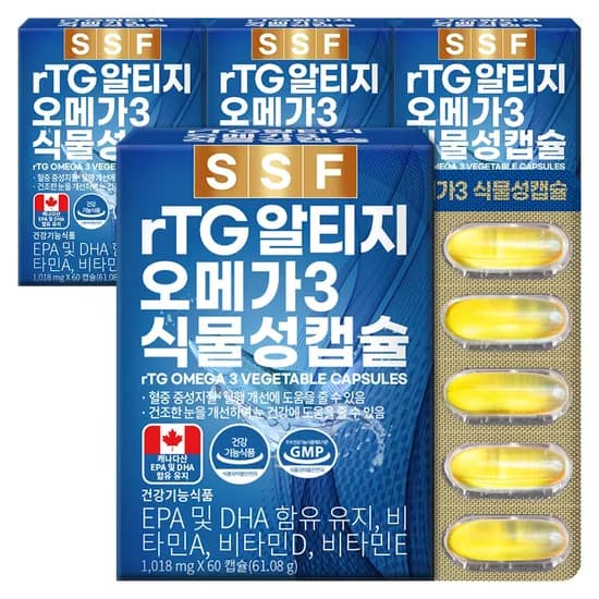 순수식품 rTG 알티지 오메가3 식물성캡슐 1018mg 60캡슐 4박스