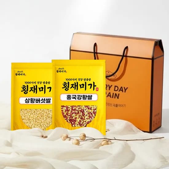 횡재미가 감사 컬러쌀선물세트 홍국강황쌀 1kg  상황버섯쌀 1kg  2kg 1박스