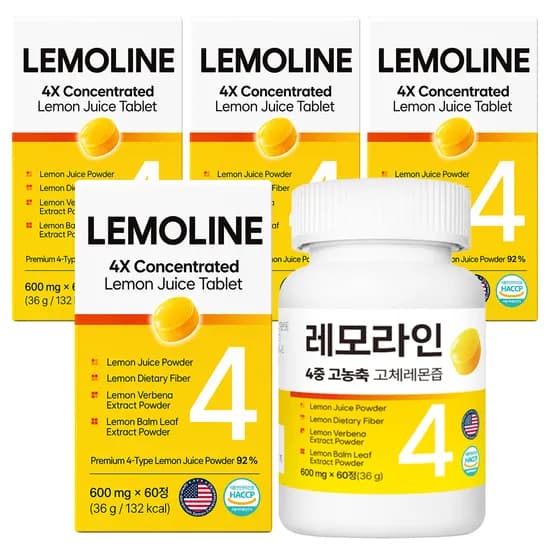 나우그린 레모라인 4중 고농축 고체레몬즙 600mg 60정 4개