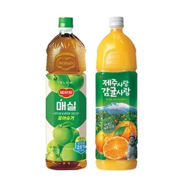 델몬트 1.5L 과즙음료 2종 제주사랑감귤사랑 2개 + 매실 2개 총 4개