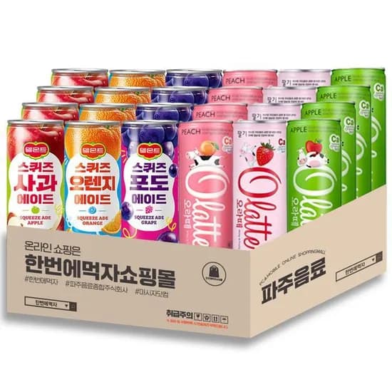 델몬트 스퀴즈 주스 3종 오렌지 포도 사과 외 오라떼 3종 240ml 24캔 1세트