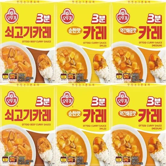 오뚜기 3분카레 쇠고기맛 외 2종 6개 1세트