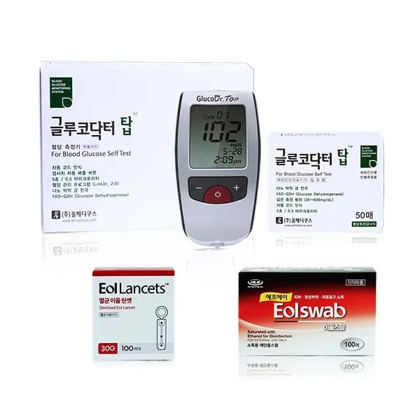 글루코닥터 탑 혈당계 + 측정지 50매 + 채혈침 100개 + 알콜솜 100매 AGM-4100 1세트 19,500원