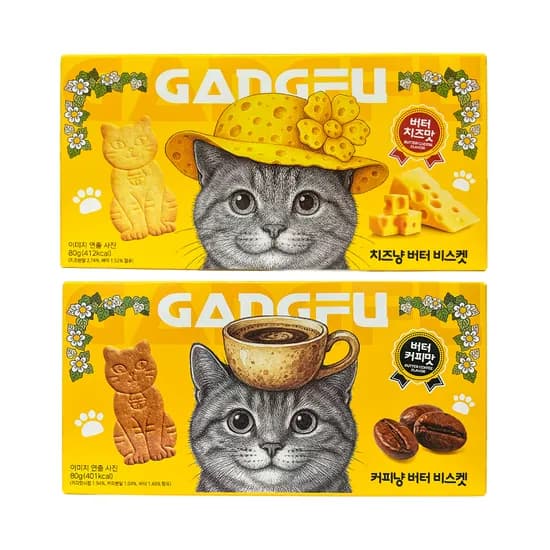 GANGFU 고양이 모양 버터 비스켓 버터치즈맛 80g 4개 외 1종