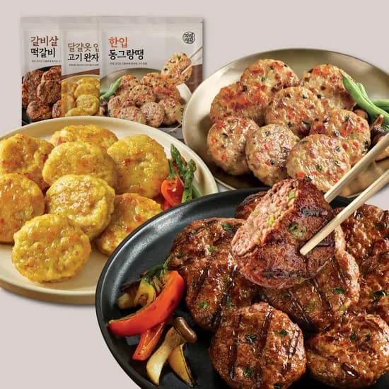 자연별곡 한입 3종세트, 떡갈비 450g 1개 + 동그랑땡 450g 1개 + 고기완자 480g 1개, 1세트