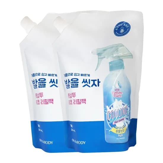 온더바디 코튼풋 발을 씻자 쿨링 풋샴푸 세이지허브향 리필 500ml 2개