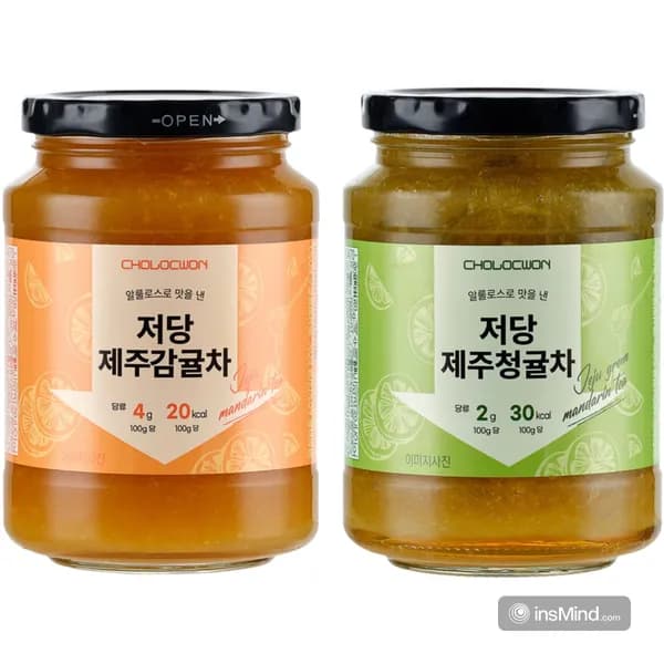 초록원 저당 제주감귤차 530g + 저당 제주청귤차 530g 1세트