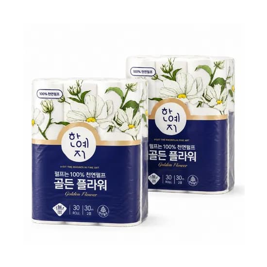 한예지 가든 플라워 3겹 천연펄프 화장지 30m 30롤 2팩