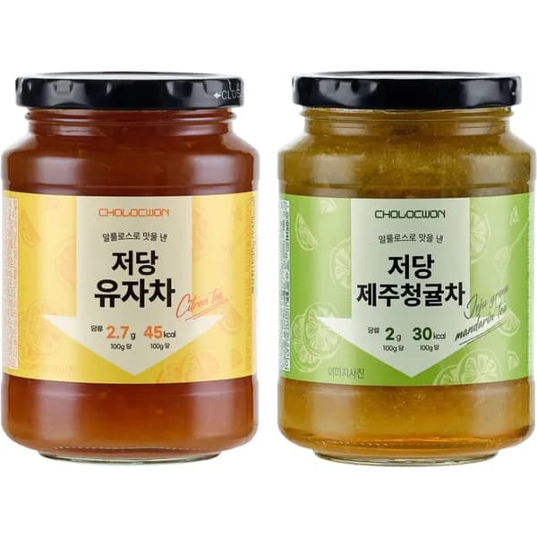 초록원 저당 유자차 530g + 저당 제주청귤차 530g 1세트