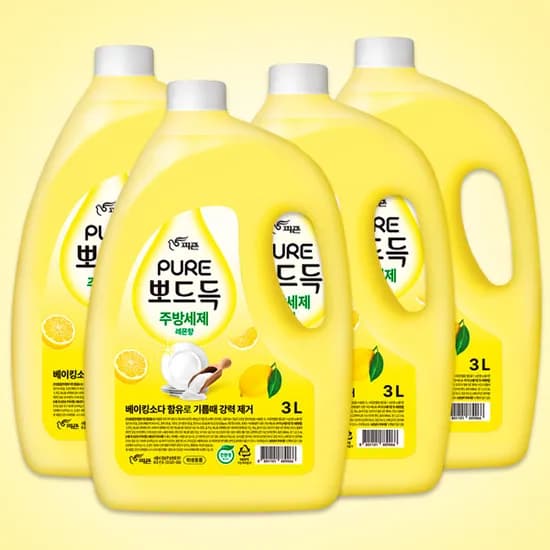 피죤 퓨어 뽀드득 주방세제 레몬향 3L 4개