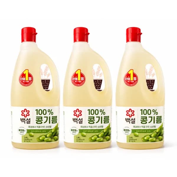 백설 콩기름 식용유 1.8L 3개 18,180원