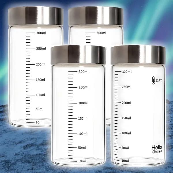 헬로키친 내열유리 눈금 유리병 300ml 4개