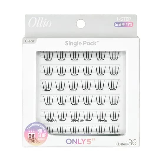 Ollio 노글루 속눈썹 싱글팩 PLUS 클리어 Wide 9mm 블랙 무향 1개