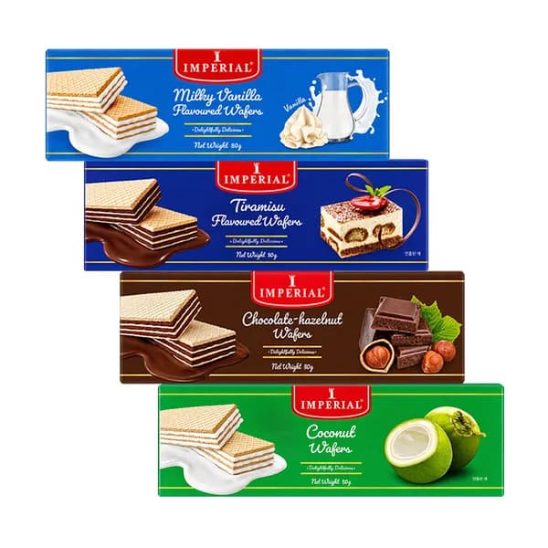 임페리얼 웨이퍼 4종(바닐라+티라미수+헤이즐넛+코코넛), 80g, 2개