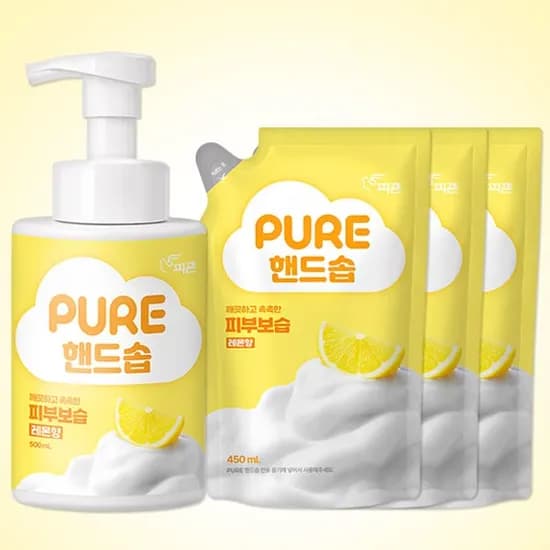 피죤 퓨어 핸드솝 핸드워시 레몬향 500ml 1개 450ml 3개 1세트