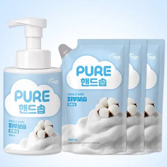 피죤 퓨어 핸드솝 핸드워시 코튼향 500ml 1개 450ml 3개 1세트