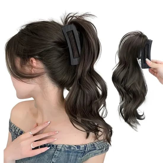 숱보강 집게핀 포니테일 롱 웨이브 가발 블랙 ONE 1개