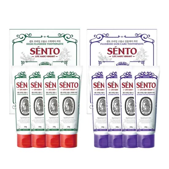 센토 프라임 고불소 구취케어 치약 120g 4개 외 잇몸케어 치약 120g 4개 1세트