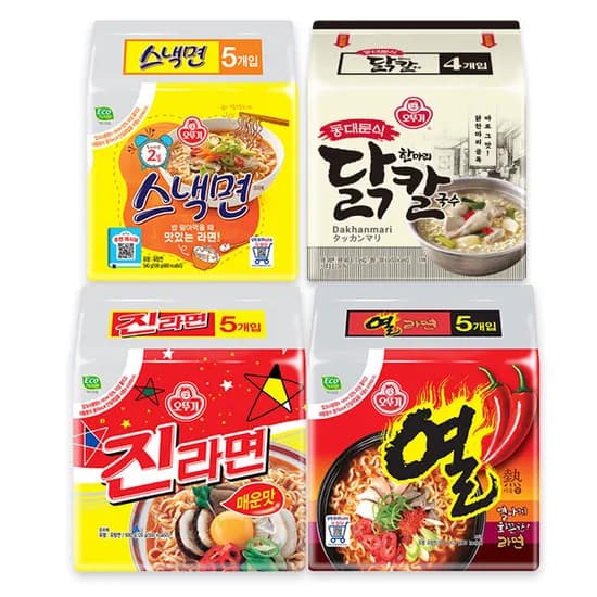 오뚜기 라면 4종 세트 진라면 매운맛 5개 외 3종