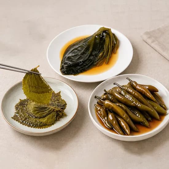천년의 반찬 반찬세트 3종 명이나물 간장고추지 간장깻잎 300g 3개