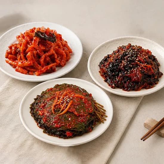 반찬세트 3종 무말랭이무침 양념깻잎 고들빼기무침 300g 3개