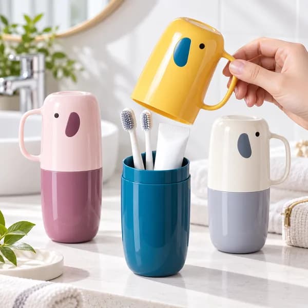 TOROHA 2 in 1 휴대용 코끼리 칫솔통 양치컵 블루+퍼플 1세트