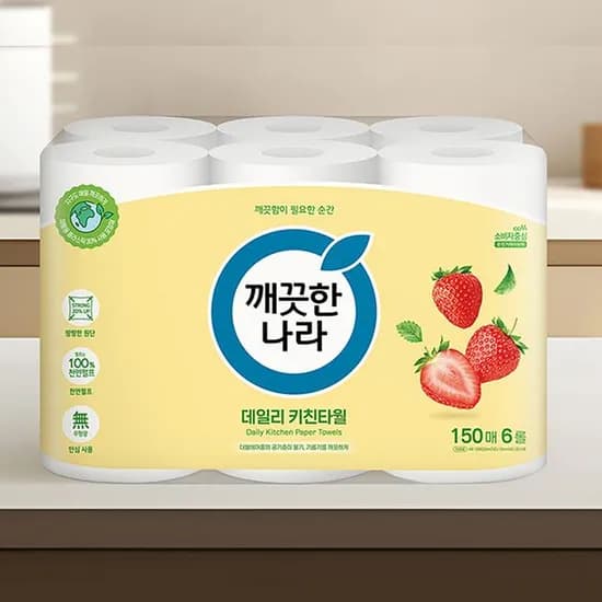 깨끗한나라 데일리 키친타월, 150매, 6롤, 1팩