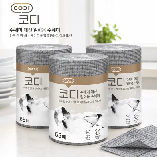 코디 일회용 수세미 타월 그레이 65매 3개