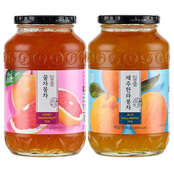 초록원 일품 꿀자몽차 1kg + 일품 제주한라봉차 1kg, 2개 15,800원
