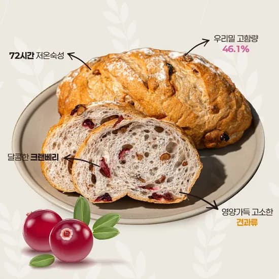 우리밀 유크림 리얼버터 견과류 수제 깜빠뉴 200g 1개