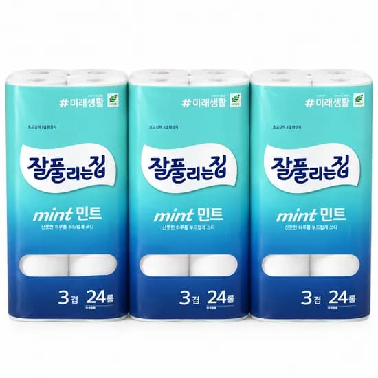 잘풀리는집 민트 3겹 화장지 24롤 27m 3팩 28,900원