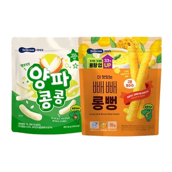 베베쿡 양파콩콩, 30g 5개 + 더 맛있는 빼빼롱뻥 구운옥수수, 40g, 5개