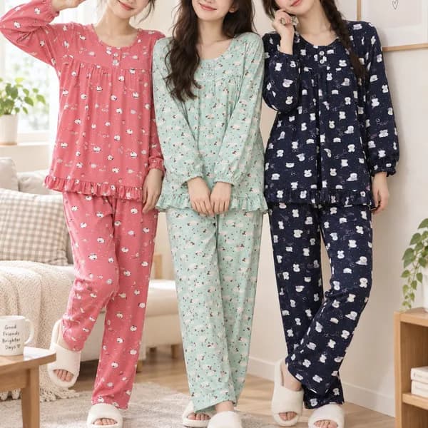 여성 피치기모 캐릭터 프릴 파자마 상하세트 컬러댕댕 1개