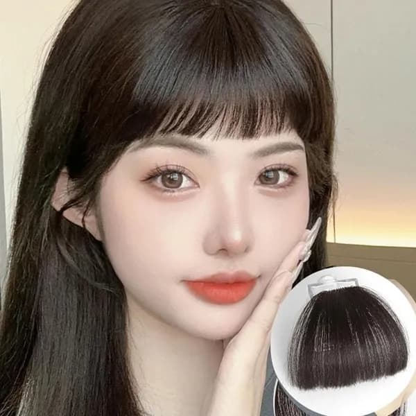 인조모 애교 앞머리 웨이브 가발 헤어피스 S컬 옆머리 부분가발 블랙