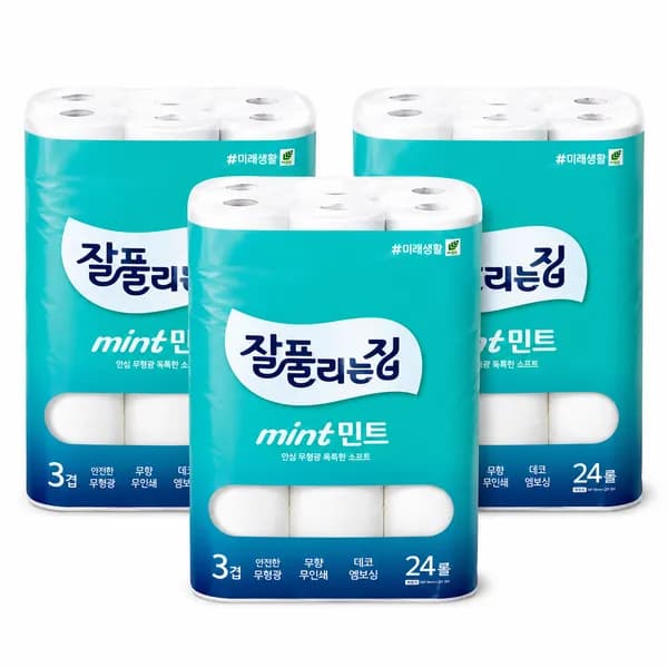 잘풀리는집 민트 3겹 화장지 24롤 27m 3팩