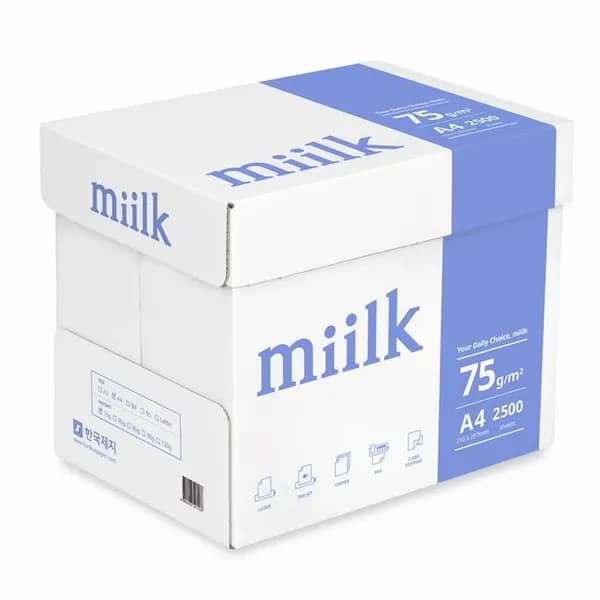 밀크 A4용지 75g 2500매 1박스 21,350원