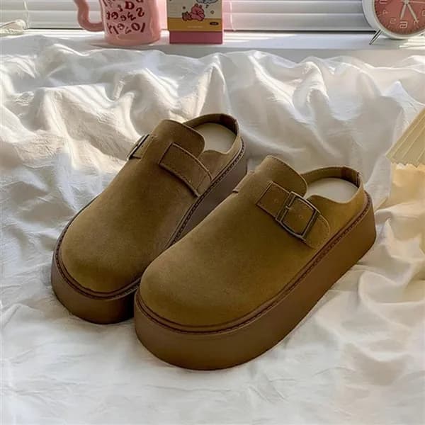 여성 키높이 슬리퍼 버클 블로퍼 스웨이드 데일리 카멜 240mm 19,610원