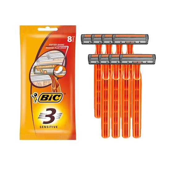 BIC 3중날 센서티브 남자 일회용 휴대용 면도기 8입 1세트