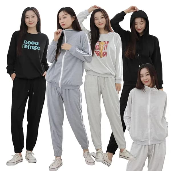 여성 스판 데일리 가을 간절기 맨투맨 상하세트 베어맨투맨세트굿씽 블랙 FREE 1세트