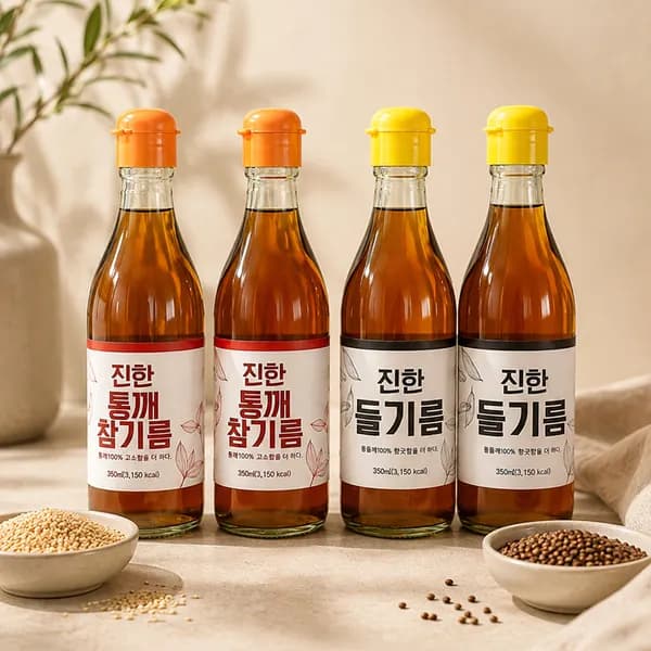 저온 로스팅 압착 진한 참기름 + 진한 들기름 350ml 2병 1세트