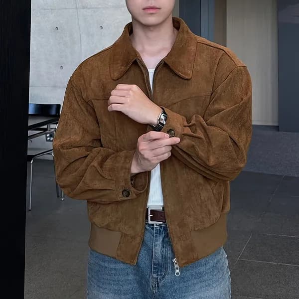 남성 빈티지 스웨이드 클래식 모던 블루종 재킷 브라운 2XL