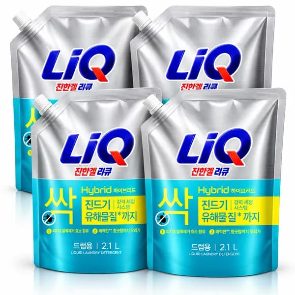 리큐 진한겔 하이브리드 드럼세탁기용 액상세제 플로럴 부케향 리필 4개