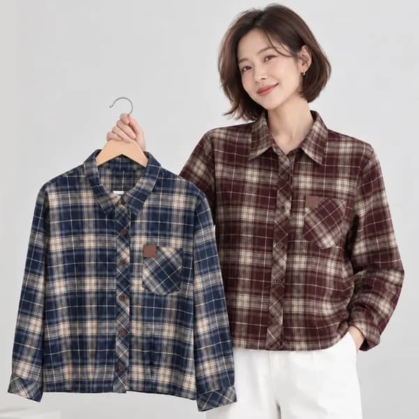 카라넥 체크 셔츠 네이비 FREE 1장