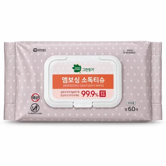 그린핑거 엠보싱 소독티슈 캡형 60매 10개