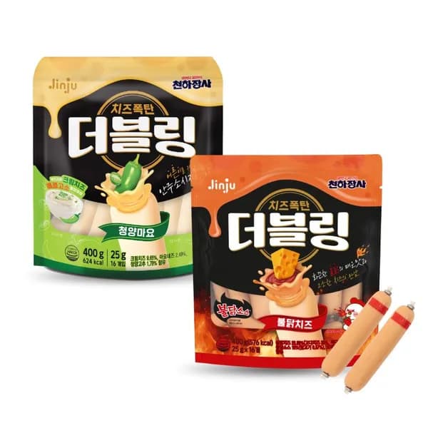 천하장사 더블링 청양마요 + 더블링 불닭치즈 25g 16개입 2팩