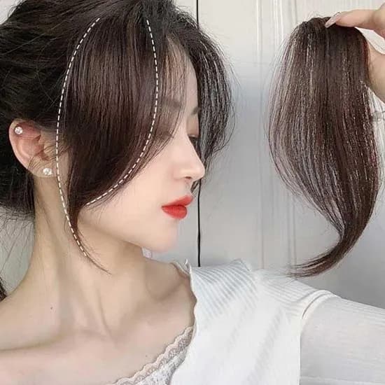 C컬 옆머리 똑딱이 부분가발 시스루뱅 다크브라운 1개