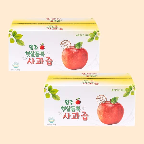 햇살듬뿍 영주 사과즙 100ml 30포 2박스