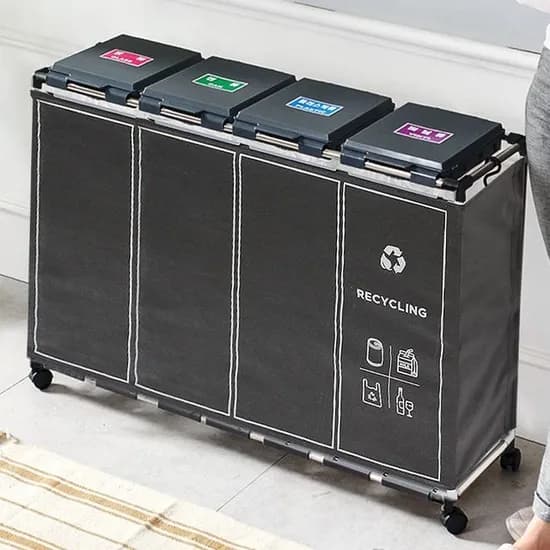 이동식 개별뚜껑 바퀴달린 4칸 분리수거함 커버세트 그레이 1개