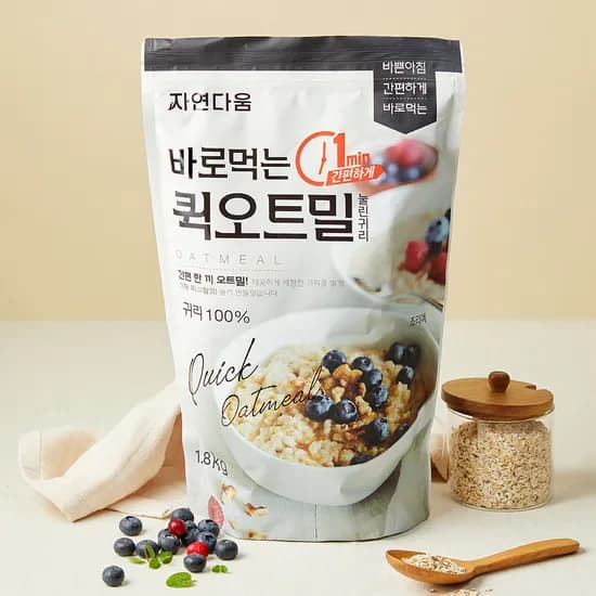 자연다움 퀵오트밀 압착 귀리 포리지 오버나이트 이유식 1.8kg 2개